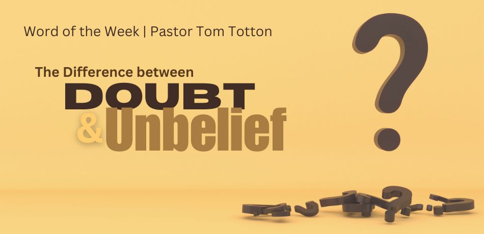 Difference between doubt and unbelief. Graphic with a question mark.