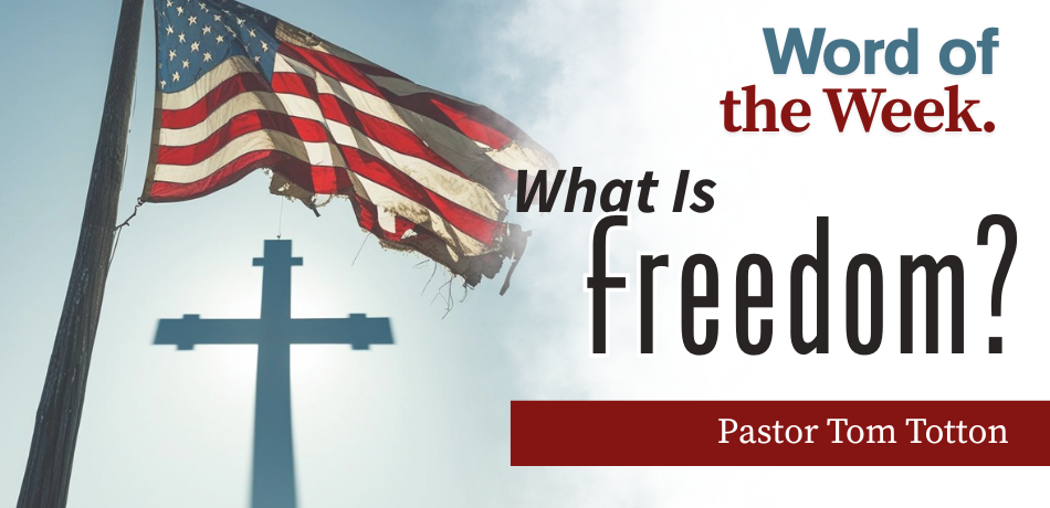 American flag and cross with the text, What Is Freedom?